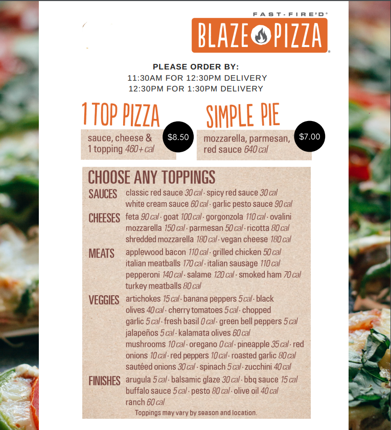 blaze and babes menu